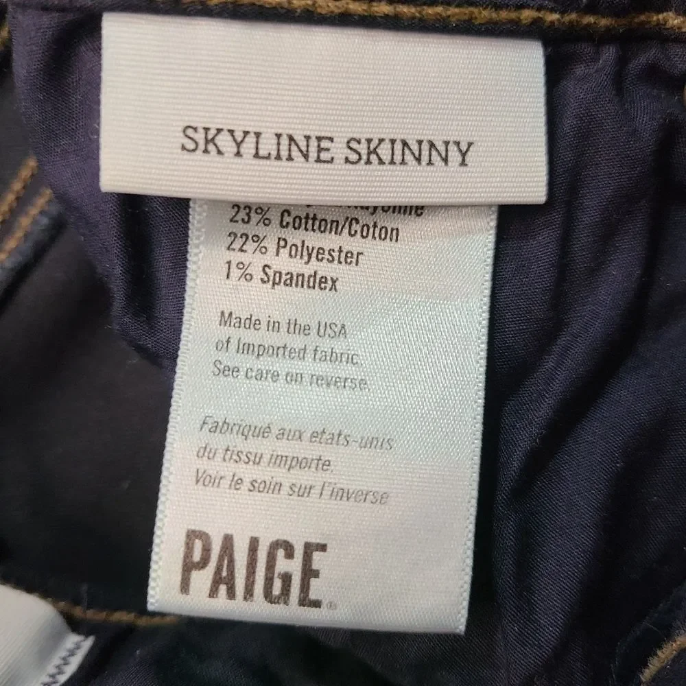 PAIGE Size 26 Skyline Mona Dark Blue Mid-Rise Skinny Jeans Sculpting Bottom Lift